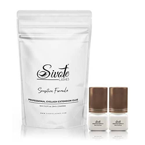 SIVOTE Sensitive Eyelash Extension Glue, 3-4 Seconds Dry Time, NO Fumes, Retention Up to 4-5 Weeks, 6ml (3ml x 2 Bottles)