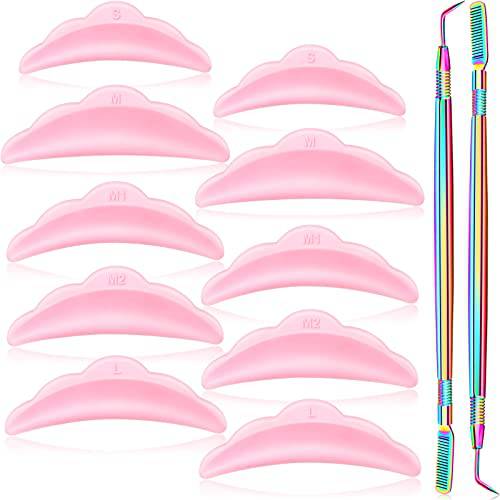 52 Pieces Eyelash Lift Tools, 50 Pieces Silicone Eyelash Pads with 2 Pieces Stainless Steel Eyelash Perm Tool Separator Lift Tools with Comb, Eyelash Curlers for Extension (Pink, Colorful)