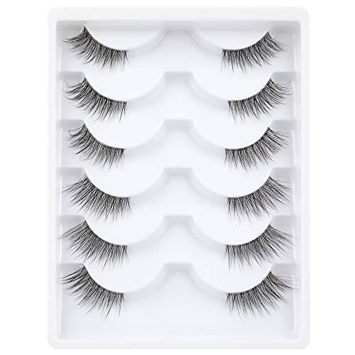 ALICROWN Half Lashes with Clear Band Wispy Eyelashes Natural Look 6 Pairs 3D Faux Mink Lashes Pack Half Lashes with Cat Eye