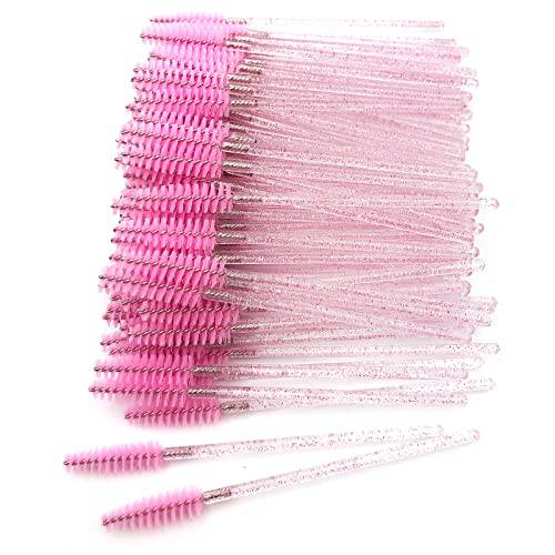 GreenLife® 50 pcs Multicolor Crystal Disposable Eyelash Brush Mascara Wands Applicator Eyebrow Wands Makeup Brush Kits Eyelash Extension Tools (Pink)