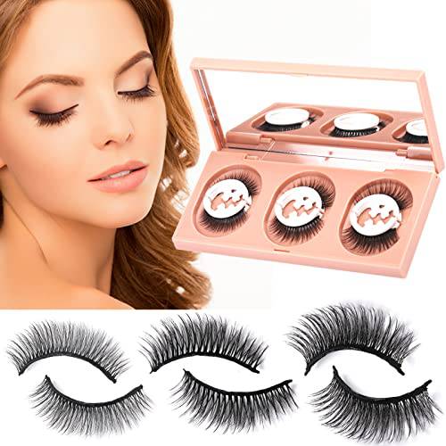 3 Pairs Reusable Self-Adhesive Eyelashes No Eyeliner or Glue Needed, 3 Styles False Lashes Stable and Easy to Put On, Natural Look and Waterproof Fake Eyelashes, Lazy Women Gift