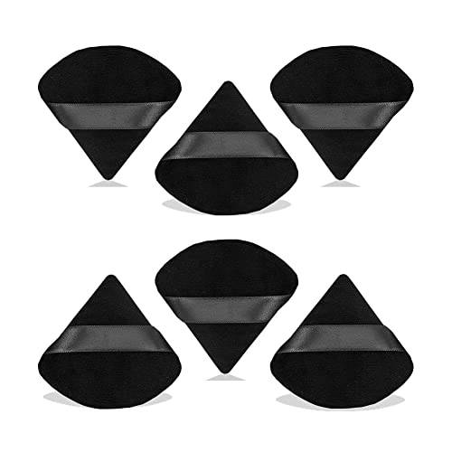 2 Pcs Pure Cotton Triangle Powder Puff,Face Soft Makeup Puff for Loose Powder Mineral Powder Body Powder,Velour Cosmetic Foundation Blender Beauty Makeup Tools Wet Dry-Black
