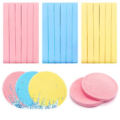 120 Pieces Facial Sponge Compressed,Professional Makeup Removal Sponge,Round Face Cleaning Sponge for Spa,Exfoliating,Mask(Yellow,Pink,Blue)
