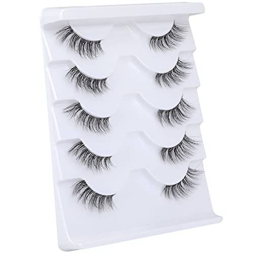 Half Lashes with Clear Band Faux Mink Eyelashes Wispy Fluffy Lashes Natural Look 3D False Eyelashes Pack by Kiromiro