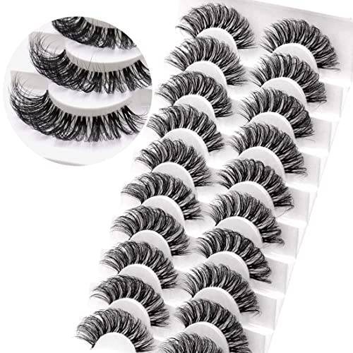 Veleasha Russian Strip Lashes with Clear Band Looks Like Eyelash Extensions D Curl Lash Strips 10 Pairs Pack (DT01)