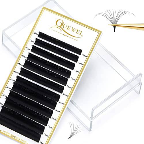 QUEWEL Volume Lash Extensions 0.03/0.05/0.07/0.10 | C/D curl | 10-15mm Length Easy Fan Volume Lashes With Multifunctional Lash Tray Self Fanning Rapid Blooming Eyelash Extension (0.07D Mix10-15)