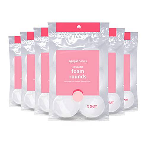 Amazon Basics Cosmetic Foam Rounds 12ct, Pack of 6 (Previously Solimo)