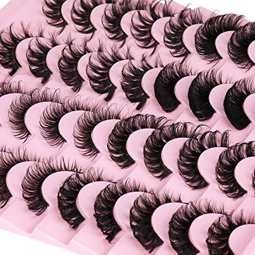 20 Pairs Lashes False Eyelashes Natural Look Wispy Cat Eye Mink Lashes Fluffy D Curl Fake Eye Lashes 3D Dramatic Long Thick Russian Strip Lashes Pack by Mavphnee