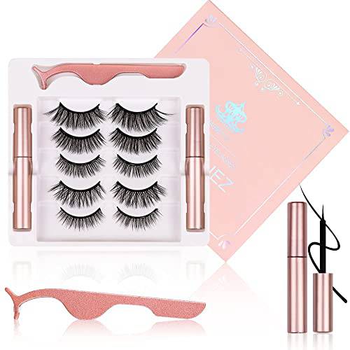 5 pairs 3D Magnetic Lashes with Eyeliner - Natural Looking Magnetic Eyelashes Kit - Eye Lashes Sets Pack, Magnetic Eyelashes Natural Look Perfect for Parties Natural Magnetic Eyelashes with liner
