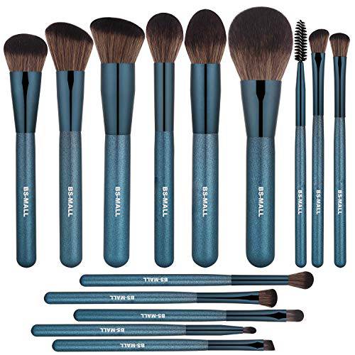 BS-MALL Makeup Brush Set 14Pcs Premium Synthetic Professional Makeup Brushes Foundation Powder Blending Concealer Eye shadows Blush Makeup Brush Kit Deep Starry Blue