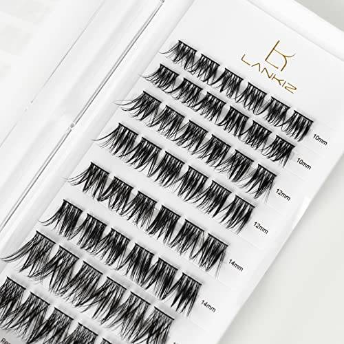 LANKIZ DIY Eyelash Extension Natural Look, Individual Lashes Soft and Lightweight, 0.07mm 10-16mm Mix Reusable Wide Band Lash Cluster at Home - Style02 Fluffy
