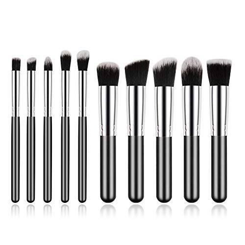 Makeup Brush Set - Premium Synthetic 10pcs Mini Eyeshadow Powder Eyebrow Eyeliner Blush Foundation Concealer Cosmetic Brushes (Black Golden)