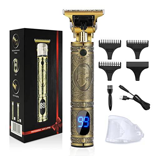 ONESHUN New Hair Clippers for Men, Professional Hair Trimmer Zero Gapped T-Blade Trimmer Cordless Rechargeable Edgers Clippers Electric Beard Trimmer Shaver Hair Cutting Kit with LCD Display… (Gold)