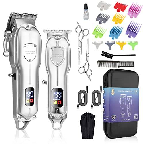 Lanumi Men Hair Clippers and Trimmers Set Professional Barber Clipper and Beard Trimmer Kit Cordless USB Rechargeable Hair Cutting Kit LED Display