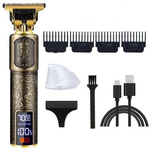 You future Hair Clippers for Men, Professional Trimmer Zero Gapped T-Blade Cordless 3 Speed Rechargeable Edgers Electric Beard Shaver Haircut & Grooming Kit LCD Display(Skeleton Pattern) (T88)