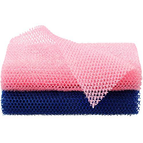 Ataqus 2 Pcs African Net Sponge African Body Exfoliating Net African Net Bath Exfoliating Shower Body Scrubber Back Scrubber Skin Smoother Nylon net for Daily Use or Stocking Stuffer(Blue,Pink)…