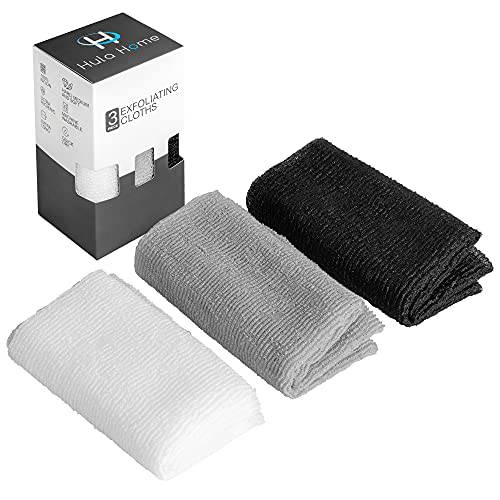 Hula Home Soft, Medium & Hard (3pc) Exfoliating Washcloth Variety Pack (11.8 X 35.4) Body Wash Nylon Scrub Cloth Back Scrubber Towel Weave for Bath Shower Beauty Skin Washcloth for Women & Men