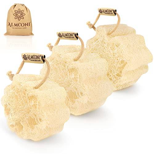 Almooni Mini Natural Loofah Sponge - Real Egyptian Shower Exfoliating Loofah - Small Loofah Scrubber for The Perfect Grip - 3 Count(1 Pack)