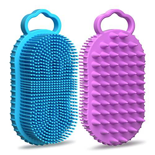 BathWe 2 Pack Silicone Body Scrubber, 2 in 1 Shower and Shampoo Scalp Massager Brush for Dry and Wet, Men Women Bath Exfoliate Accessory