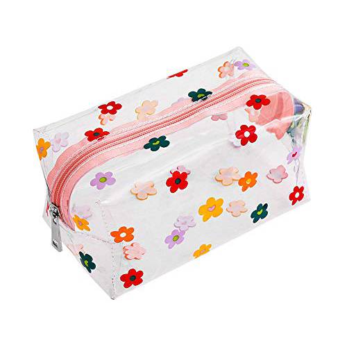 Cute Crystal Clear Cosmetic Bags, Travel Toiletry Clear Makeup Bags, Portable Makeup Brushes Kit Storage Bag, Waterproof Cartoon Organization For Women Girls (Floral)