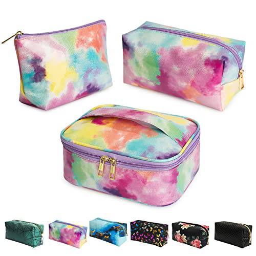 Noozion Makeup Bag 3Pcs Portable Travel Cosmetic Organizer Multifunction Waterproof Storage Bag Cute Toiletry Bags for Women and Girls (Colourful tie-dye, M)