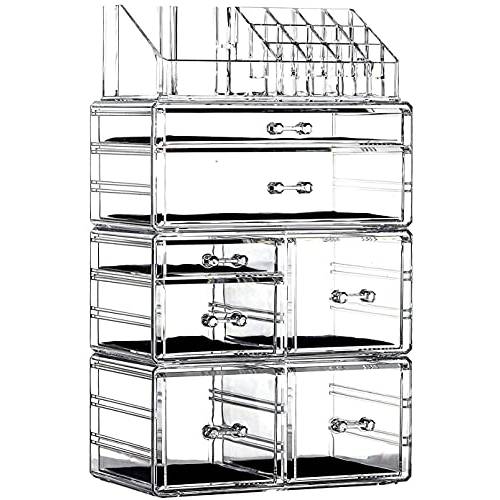 Cq acrylic Makeup Organizer Skin Care Large Clear Cosmetic Display Cases Stackable Storage Box With 7 Drawers For Vanity,Set of 4