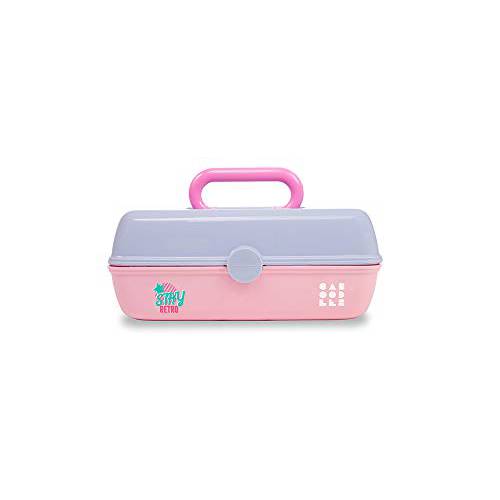 Caboodles Stay Retro - Pretty In Petite Makeup Organizer | Compact Carrying Cosmetic Case, Periwinkle Blue Over Pink