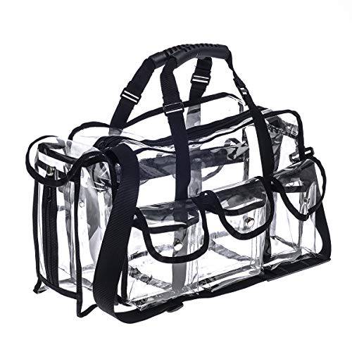 Professional Clear PVC Makeup Kits Organizer Make up Set Bag MUA Bag Carry All Makeup Artist Bag Transparent Vinyl Travel Cosmetic Set Bag with 6 External Pockets & Tissue Holder