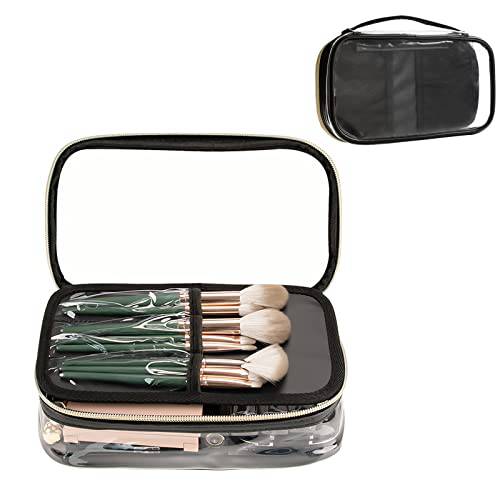 OCHEAL Clear Makeup Bag, Portable Makeup Storage Organizer Cosmetic Bag, Travel Makeup Bag Cute Clear Pouch For Women and Girls Cosmetics Bags with Divider Makeup Brush Compartment-Transparent