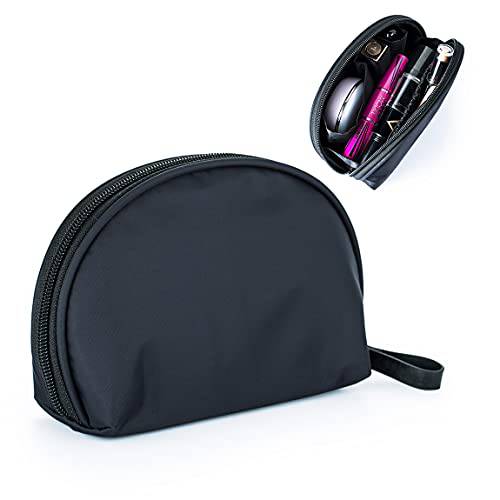 Hekyip Half Moon Cosmetic Bag, Travel Makeup Pouch, Portable Waterproof Cosmetic Pouch for Girls Women, Small (ALL BLACK)