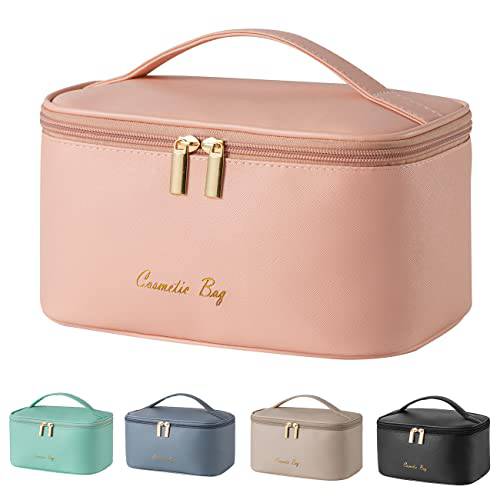 Portable Makeup Bag Travel Cosmetic Bags Small Cosmetics Make up Bag for Women Girls Zipper Pouch Case Organizer Waterproof Cute (Pink)