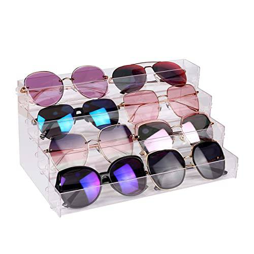 BVANQ 4 Tier Sunglasses Organizer Acrylic Sunglass Holder Nail Polish Organizer Countertop Stand Display No Tool Needed&No Pungent Acrylic Glue Assembly for Highlighting Glasses,Makeup,Essential Oil