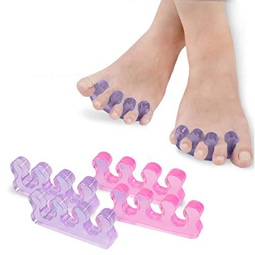 2 pairs Gel Toe Separators for Separation Toenails - Overlapping Toes Alignment,Pedicure Toe Spacers,Bunions,Big Toe Corrector（Red + Purple）
