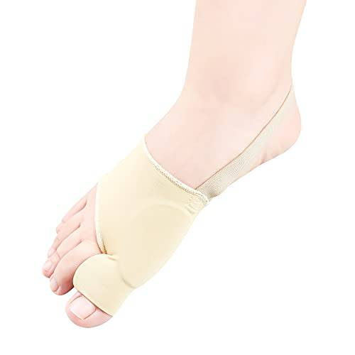 BCorrector, BSocks BPain Relief Splint with Non-Slip Strap,DYKOOK 1Pair Toe Straightener with Big Toe Separator for Overlapping Toes,Hallux Valgus, BRelief Sleeves(Beige-Small)