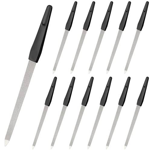 JAPCHET 12 PCS 6.8 Inch Nail File, Double Side Metal Fingernail and Toenails File, Stainless Steel Nail Care File with Handle for Woman and Men