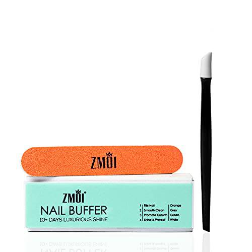 ZMOI Pro Nail Buffer Set –Luxurious Shine Korean 4-Way Nail Buffing Block, Cuticle Pusher, and Mini Nail File Kit – for Natural Shine Nails – Manicure/Pedicure Tools for Home and Salon
