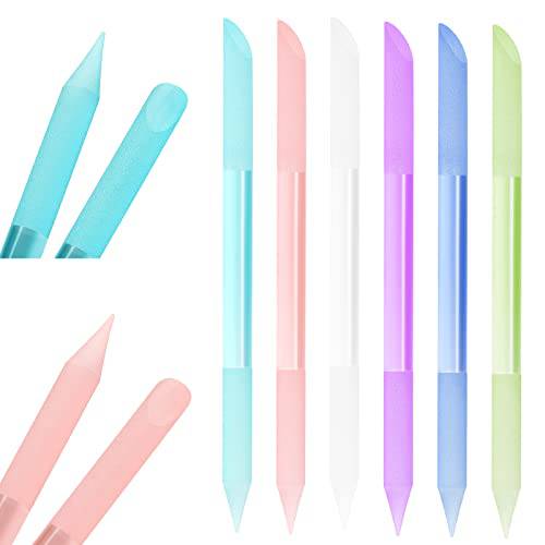 6 Pieces Glass Cuticle Pusher Manicure Stick Double Sided Cuticle Trimmer Crystal Cuticle File Glass Cuticle Stick Precision Filling Cuticle Remover Tool with Case for Girls Nail Salons, 6 Colors