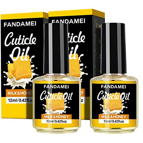Fandamei 2PCS Cuticle Oil, Nail Cuticle Revitalizing Oil, Nourish and Moisturize Nails, Cuticle Care Oil for Soothing and Strengthens Nails, Heals Dry Cracked Cuticles. Milk and Honey, 0.42 oz.