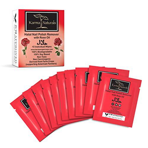 Karma Halal Nail Polish Remover Wipes with Rose Oil Non-Toxic, Vegan, Cruelty-Free – Pack of 10