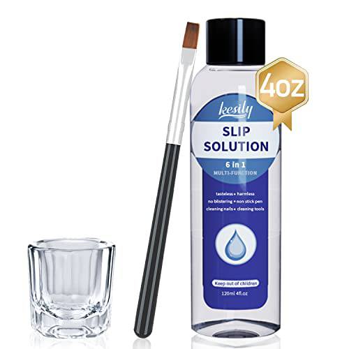 Kesily Poly Gel Slip Solution Kit 4oz/120ml Gel Solution Poly Gel Nail Extension Liquid Anti-stick Slip Solution Contains 100pcs Nail Forms Brush Glass Cup and Nail Cotton Pad for Poly Gel Nail Art