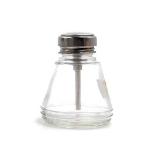 1 Pcs,6 Oz Clear Glass Dispenser Bottle for Nail Polish,Empty Push Down Alcohol Pump Sanitizer Container with Stainless Steel Cap,Metal Core Makeup Remover Holder