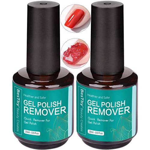 BesTby Gel Nail Polish Remover - Gel Polish Remover for nails No More Soaking or Foil Wrapping Your Nails, Gel Remover for Nails in 3-5 Minutes and Easy to Use, Gel Nail Polish Remover Kit Quick Remove Soak off Gel Nail Polish, Gel Remover 2 Pces 15 ml