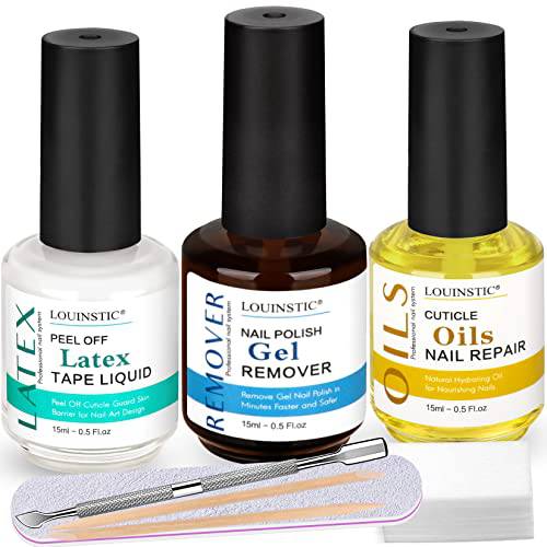 LOUINSTIC Gel Nail Polish Remover - Quick Gel Polish Remover for Nails in 3-5 Minutes, Gel Nail Remover with Nail Cuticle Oil and Latex Tape, Easy Gel Remover removedor de esmalte gel Christmas Gifts for Nail Starter and Lovers