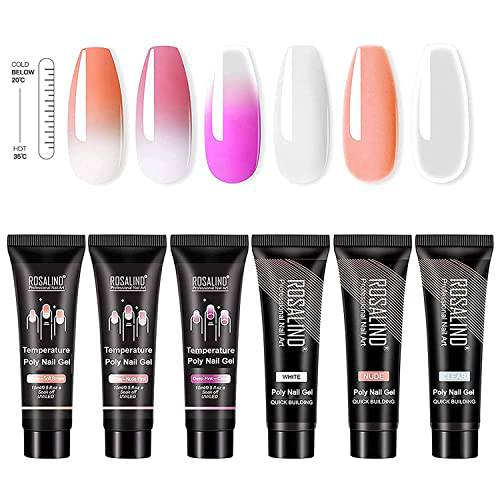 NA Poly Nail Gel Set 6 Pcs 15ml Temperature Color Changing Nude Clear White Pink Light Colors Poly Nail Extension Gel Tubes Set for Nails Beginner DIY Nail Art at Home