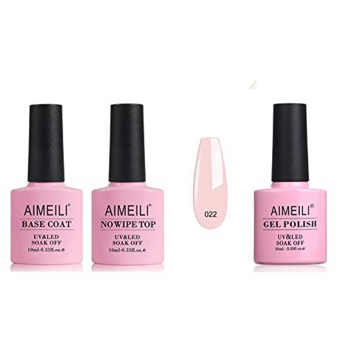 AIMEILI Gel Nail Polish No Wipe Top and Base Coat Set, and Sheer Pink Gel Nail Polish Rose Nude (022)