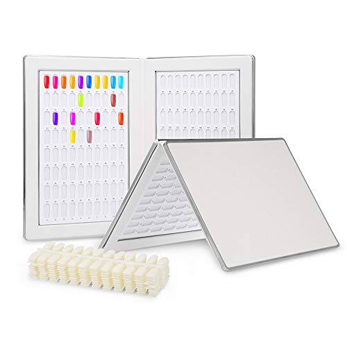 Nail Color Chart Display, Nail Gel Polish Display Nail Display Book with 240 Pcs Nail Tips Salon Tools(160 Colors, White)