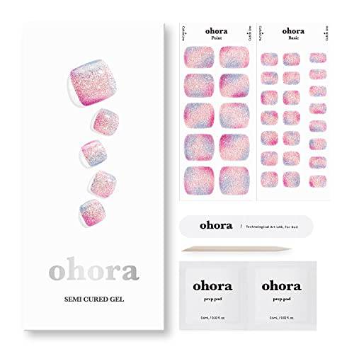 ohora Semi-Cured Gel Pedicure Strips 34pcs(P Chemistry) - Includes 16 Solid Color, 14 Accent Wraps, 2 Prep Pads, Nail File & Wooden Stick