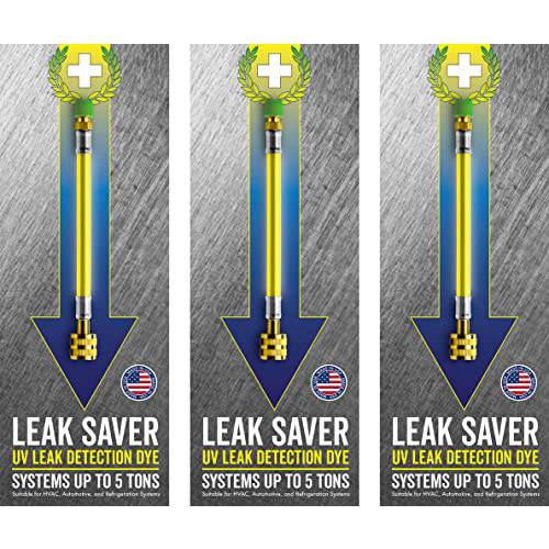 Leak Saver UV Dye, 3 Pack (Dye Only, No Sealant) UV Refrigerant Leak Detection Dye for Automotive, Home, Commercial, and Marine Air Conditioner and Refrigeration Systems up to 5 Tons - Made in the USA