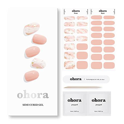 ohora Semi Cured Gel Nail Strips (N Memory) - Works with Any UV Nail Lamps, Salon-Quality, Long Lasting, Easy to Apply & Remove - Includes 2 Prep Pads, Nail File & Wooden Stick