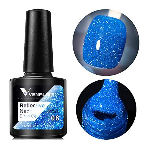 VENALISA Reflective Glitter Gel Polish,Sparkle Shiny Neon Disco Blue Gel Nail Polish,Soak Off UV LED for DIY Nail Art Design Manicure Salon DIY at Home (06-Disco Blue)